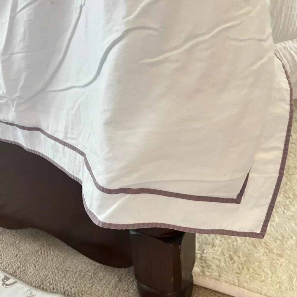 LAUREN RALPH LAUREN Palmer Queen Duvet Cover White Taupe Piped Cotton 92x90 Luxy